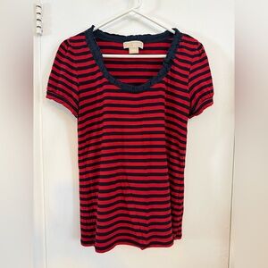 Michael Kors red and navy stripped scoop neck shirt in medium